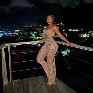 Mugler sheer tan print bell bottom pants worn once